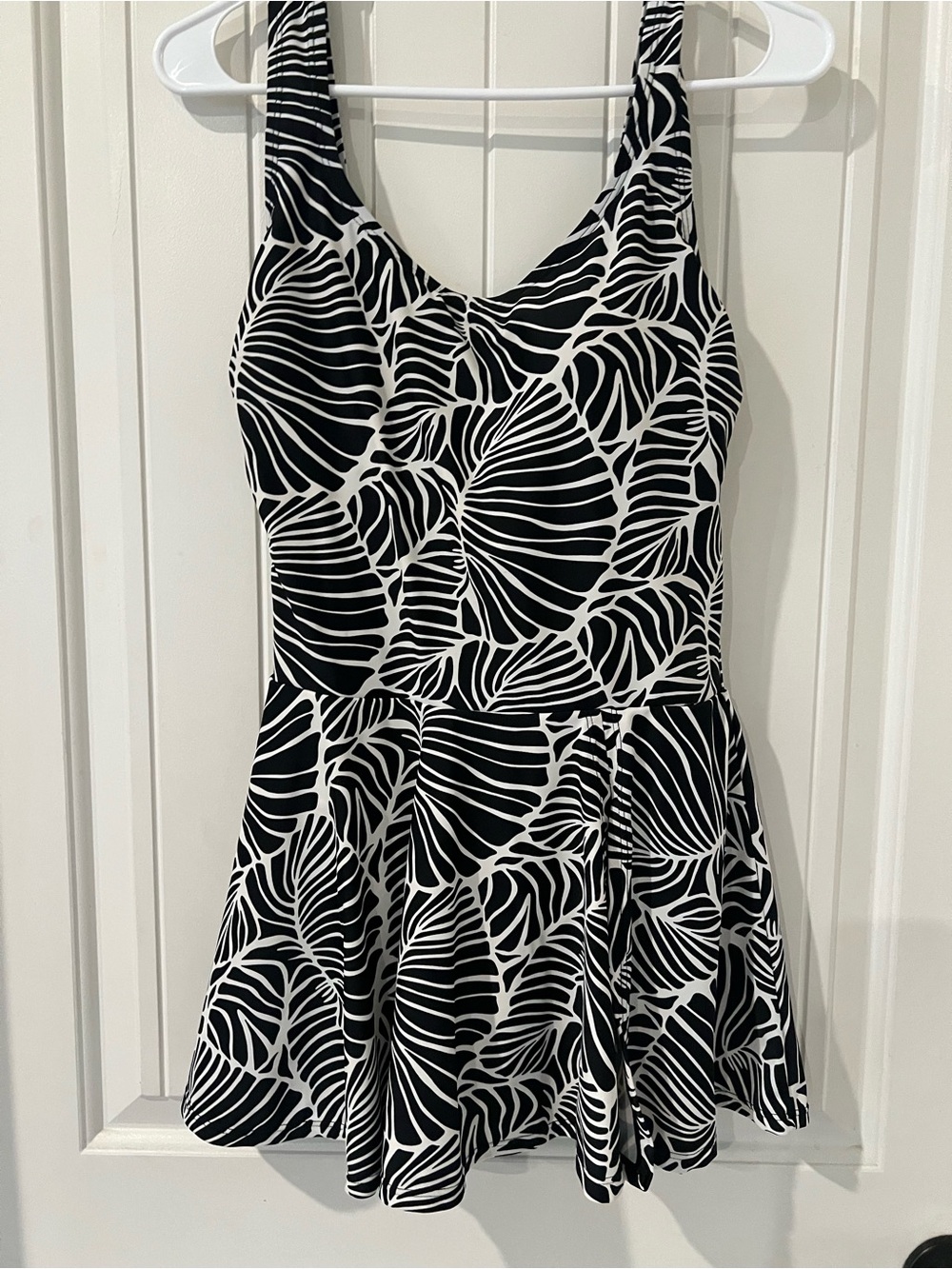 Black & White Floral-Print One-Piece Swimdress